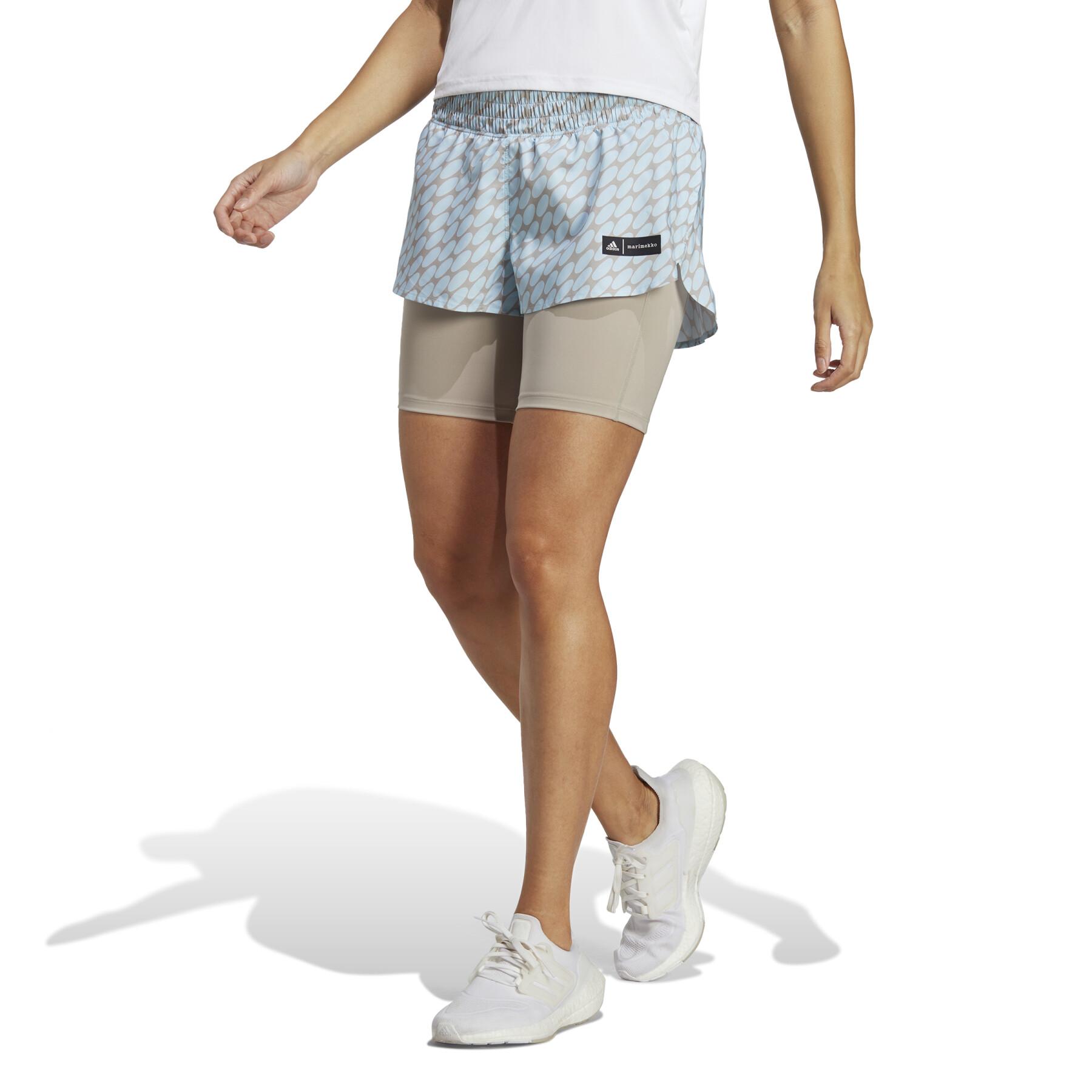 Pantaloncini da donna 2 in 1 con logo adidas Marimekko Run Icons 3 Bar Logo