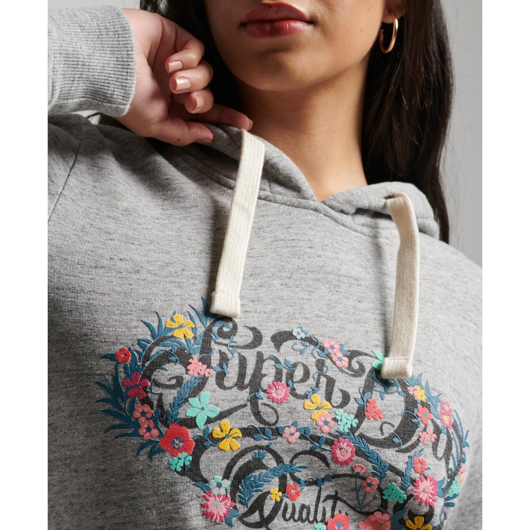 Sweatshirt felpa con cappuccio floreale con scritta femminile Superdry